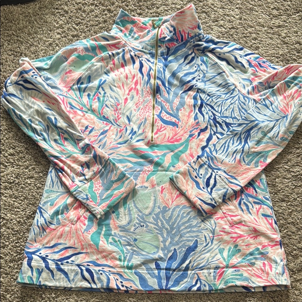 Lilly Pulitzer Multicolor Leaf Print Half-Zip Pullover